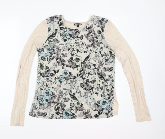 Warehouse Womens Beige Floral  Pullover Jumper Size S