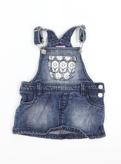 F&F Girls Blue  Denim Pinafore/Dungaree Dress  Size 3-6 Months