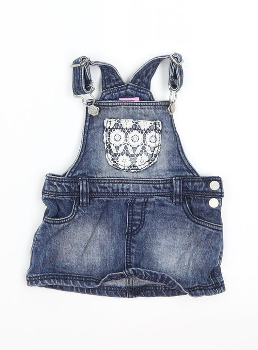 F&F Girls Blue  Denim Pinafore/Dungaree Dress  Size 3-6 Months