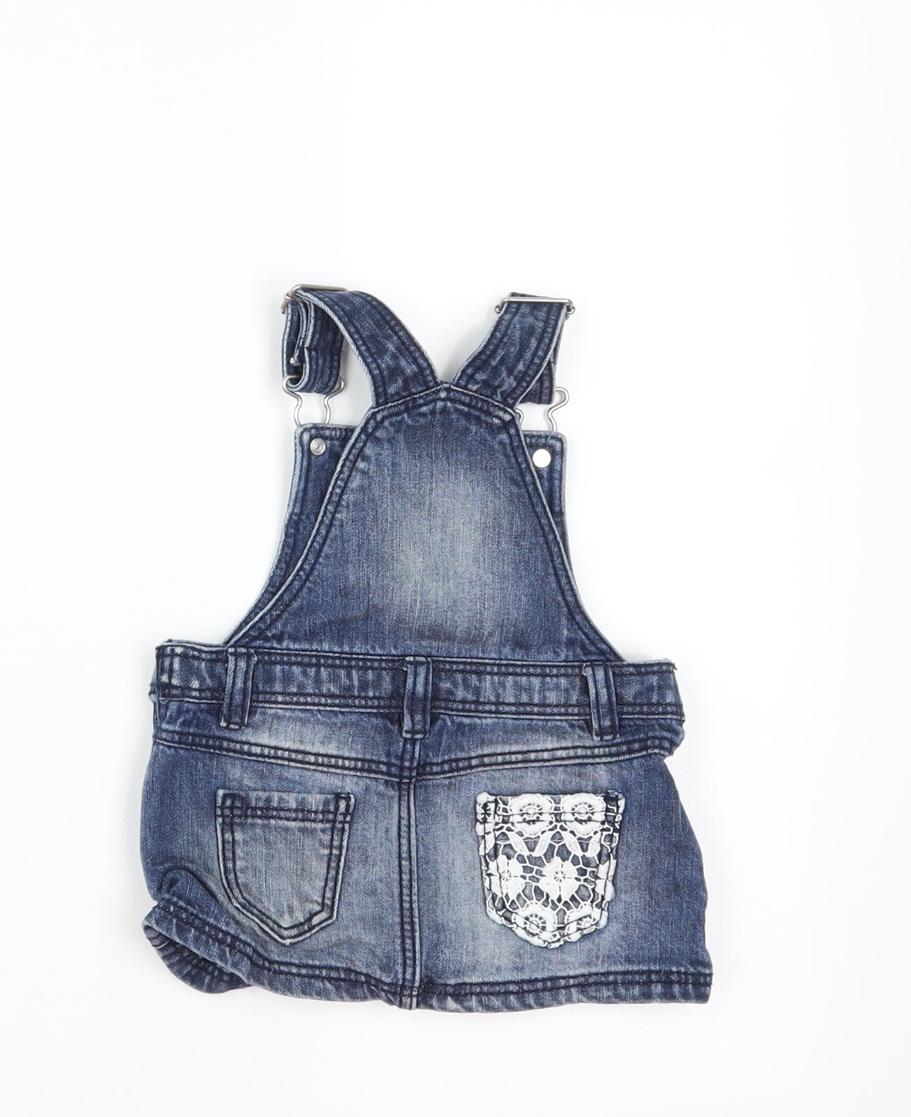 F&F Girls Blue  Denim Pinafore/Dungaree Dress  Size 3-6 Months