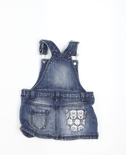 F&F Girls Blue  Denim Pinafore/Dungaree Dress  Size 3-6 Months