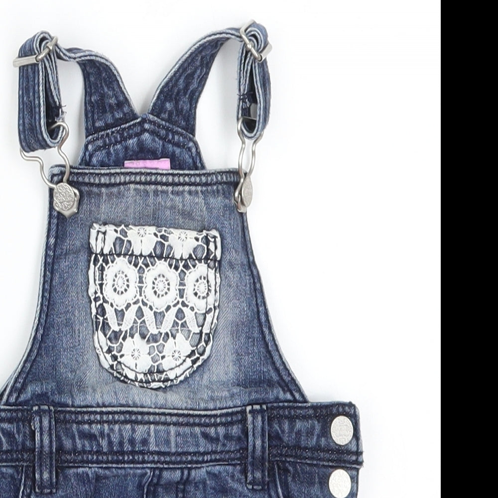 F&F Girls Blue  Denim Pinafore/Dungaree Dress  Size 3-6 Months
