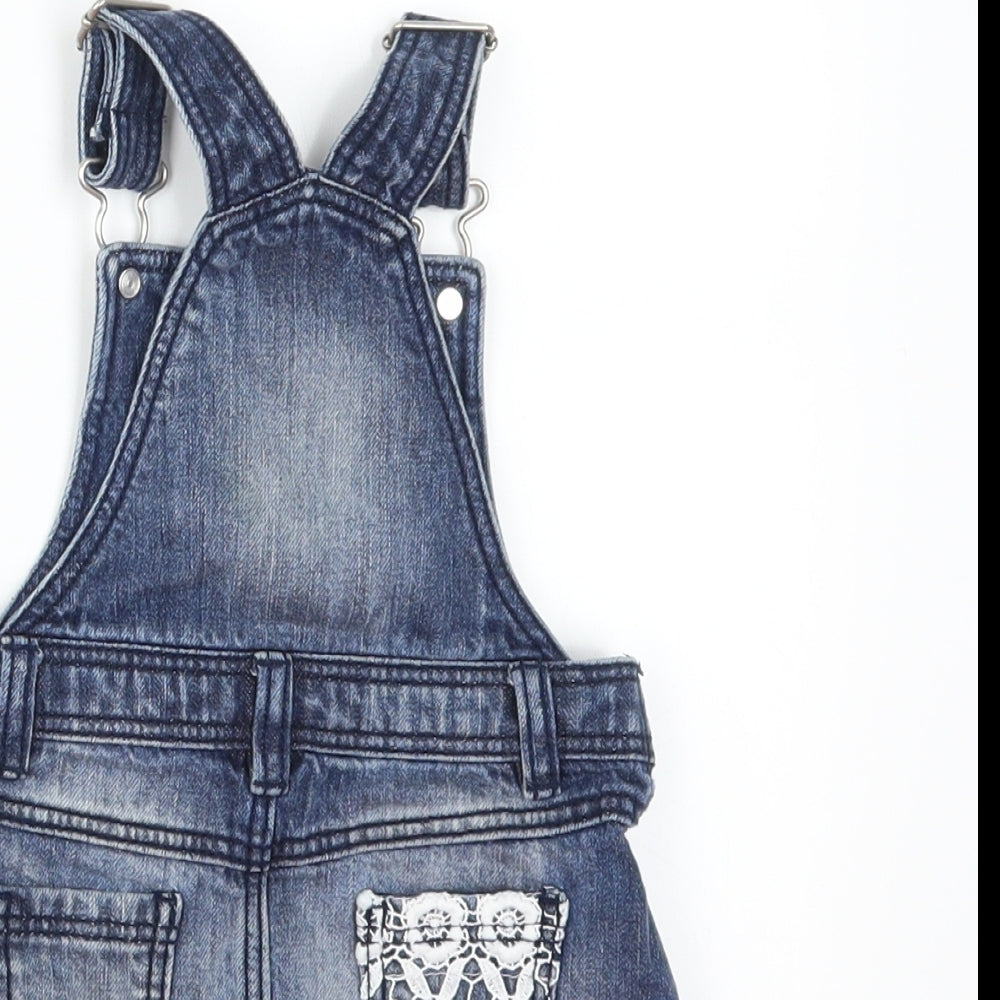 F&F Girls Blue  Denim Pinafore/Dungaree Dress  Size 3-6 Months