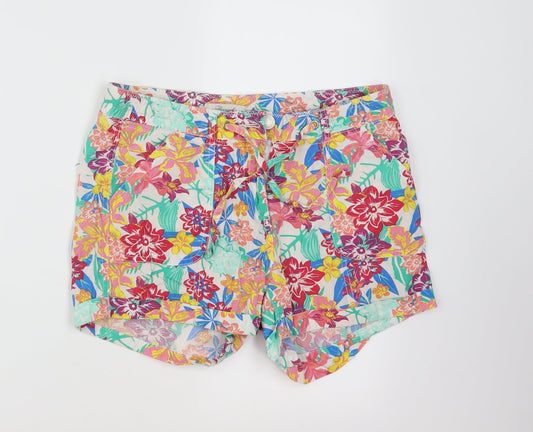 Peacocks Womens White Floral  Paperbag Shorts Size 8
