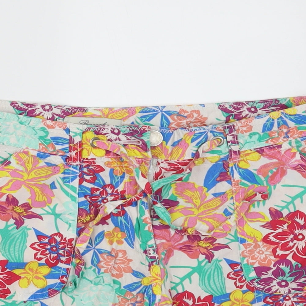 Peacocks Womens White Floral  Paperbag Shorts Size 8