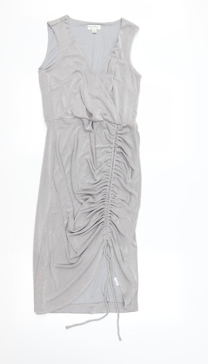 Miss Selfridge Womens Silver   Bodycon  Size 10  - gathered front
