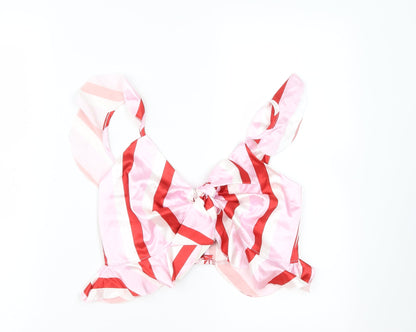 BoohooQ Womens Pink Striped  Cropped Blouse Size 10
