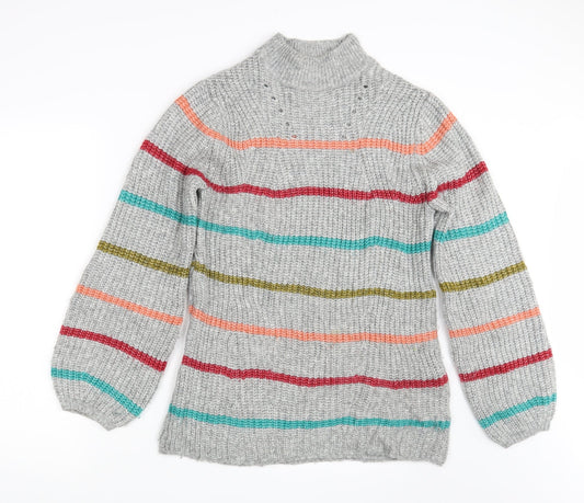 Front view of Papaya women’s grey striped jumper, size M