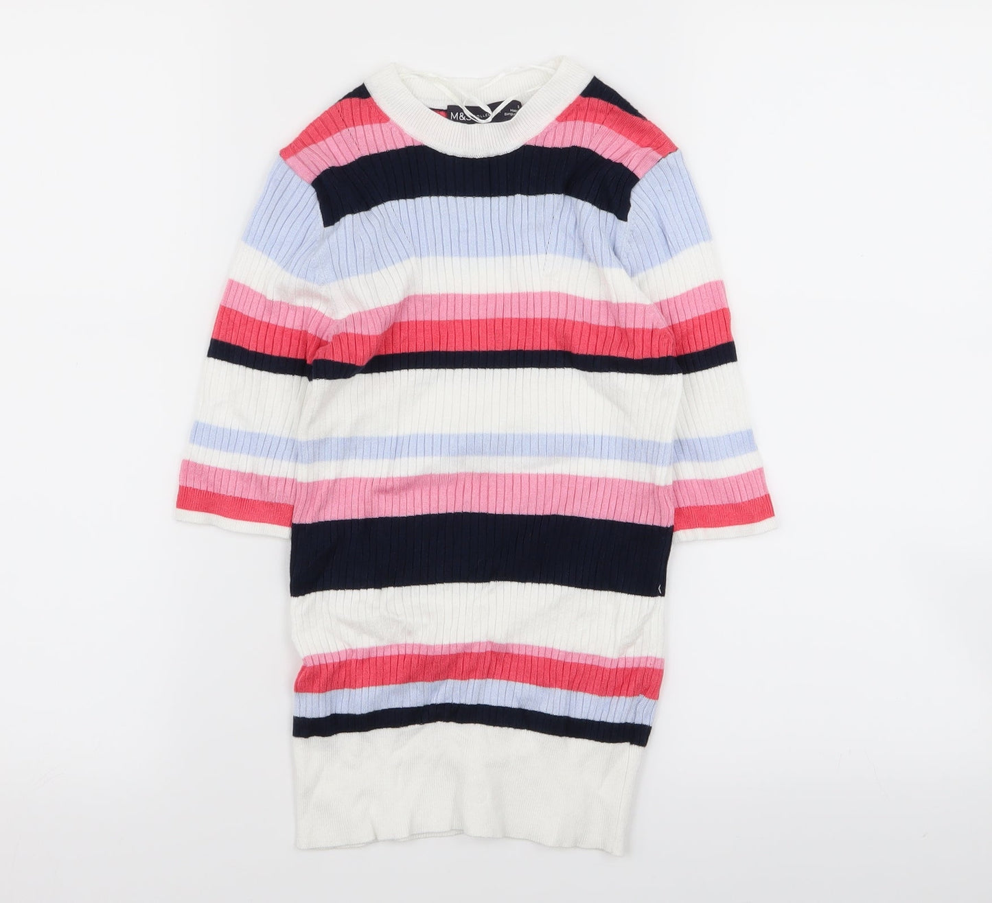 M&s Womens Multicoloured Striped  Basic T-Shirt Size 8