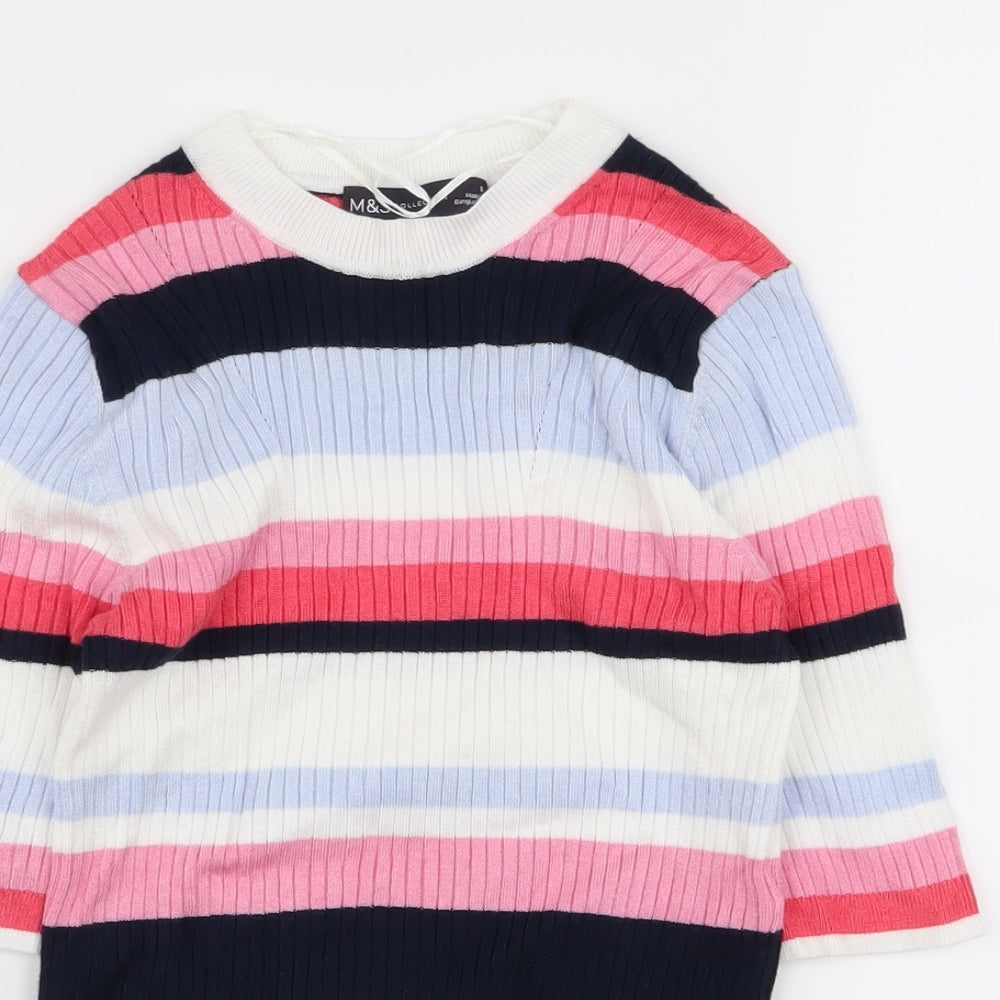 M&s Womens Multicoloured Striped  Basic T-Shirt Size 8