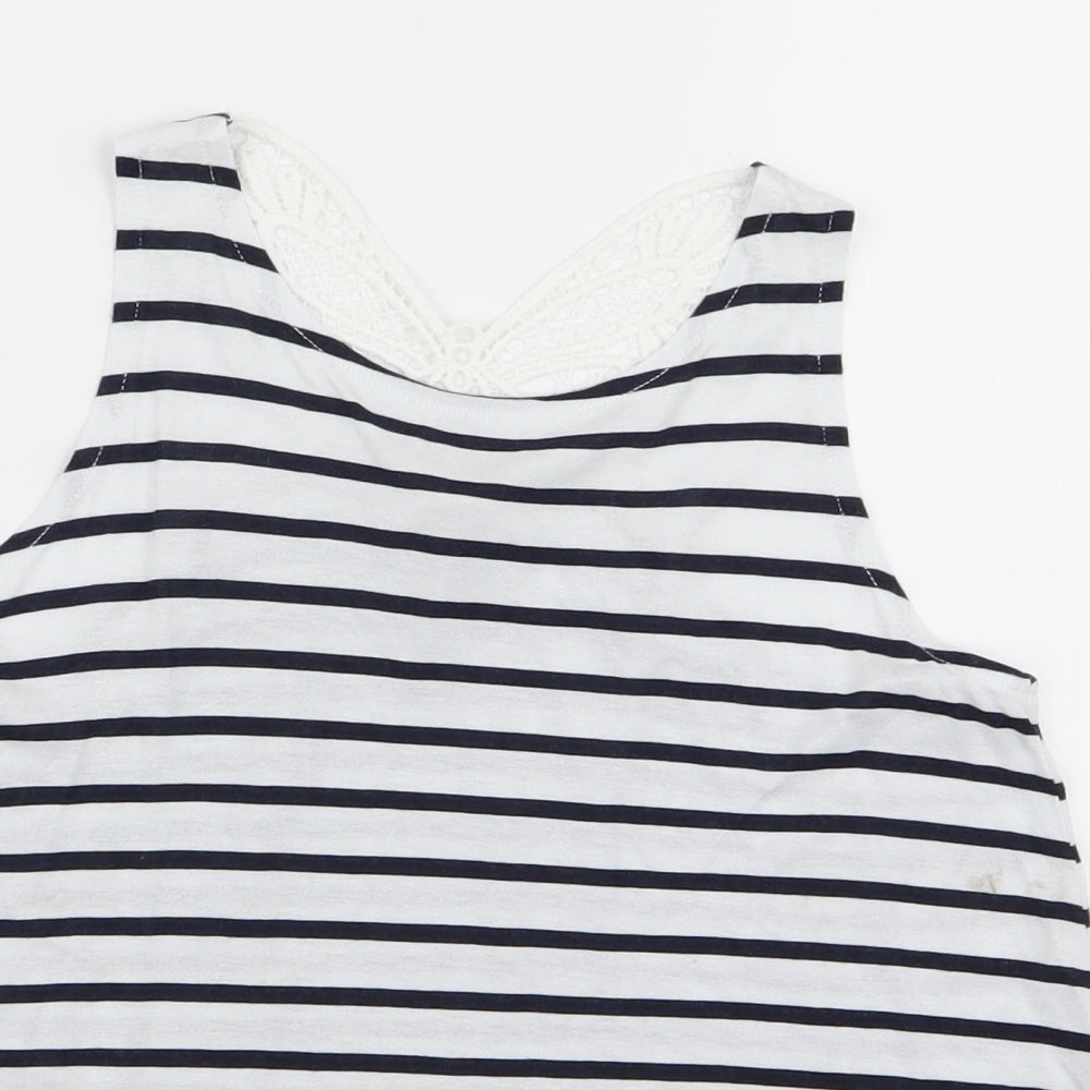 Close-up detail of H&M girls’ multicoloured striped basic tank, size 9-10, years