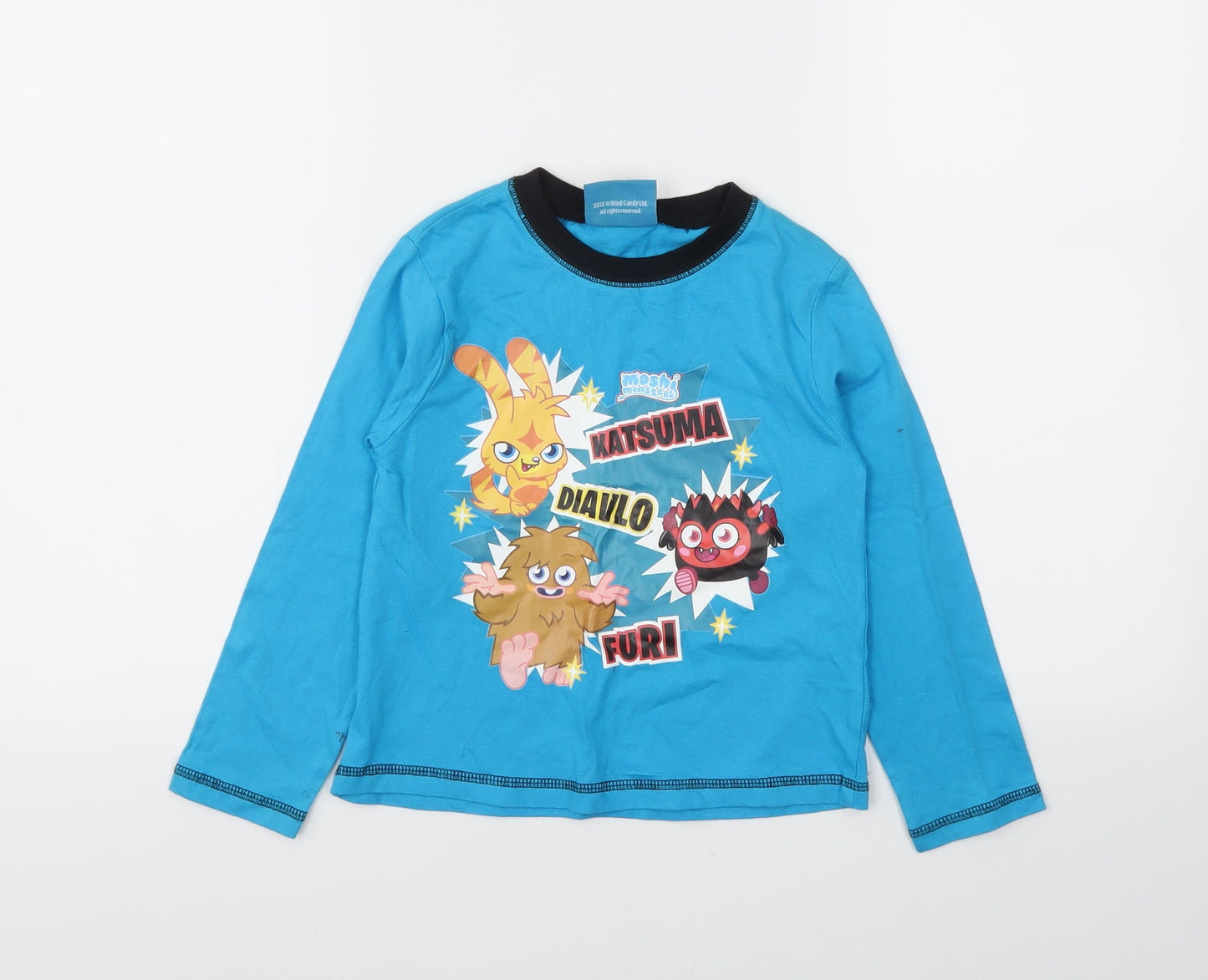 moshi monsters Boys Blue Animal Print  Basic T-Shirt Size 5-6 Years