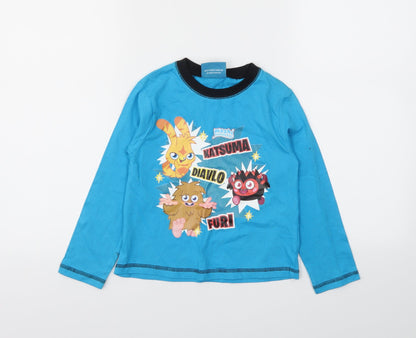 moshi monsters Boys Blue Animal Print  Basic T-Shirt Size 5-6 Years
