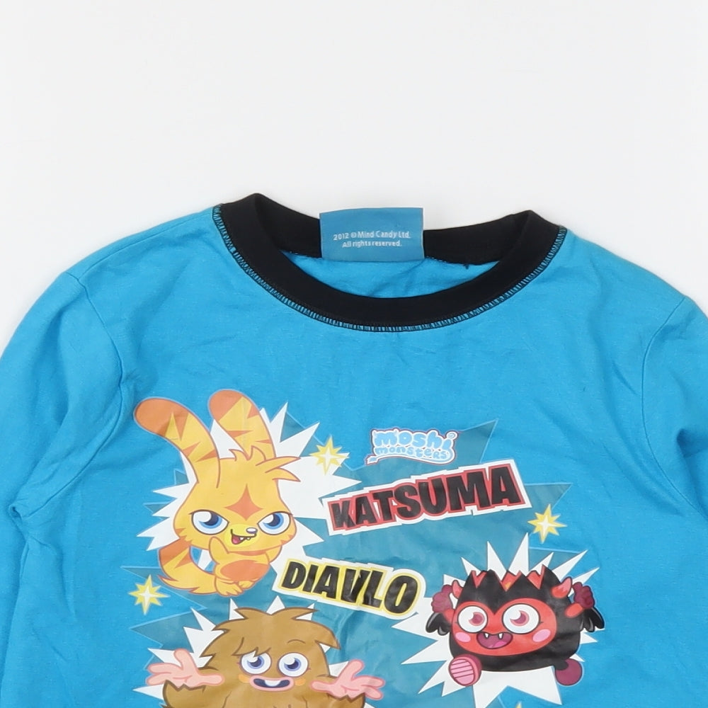 moshi monsters Boys Blue Animal Print  Basic T-Shirt Size 5-6 Years