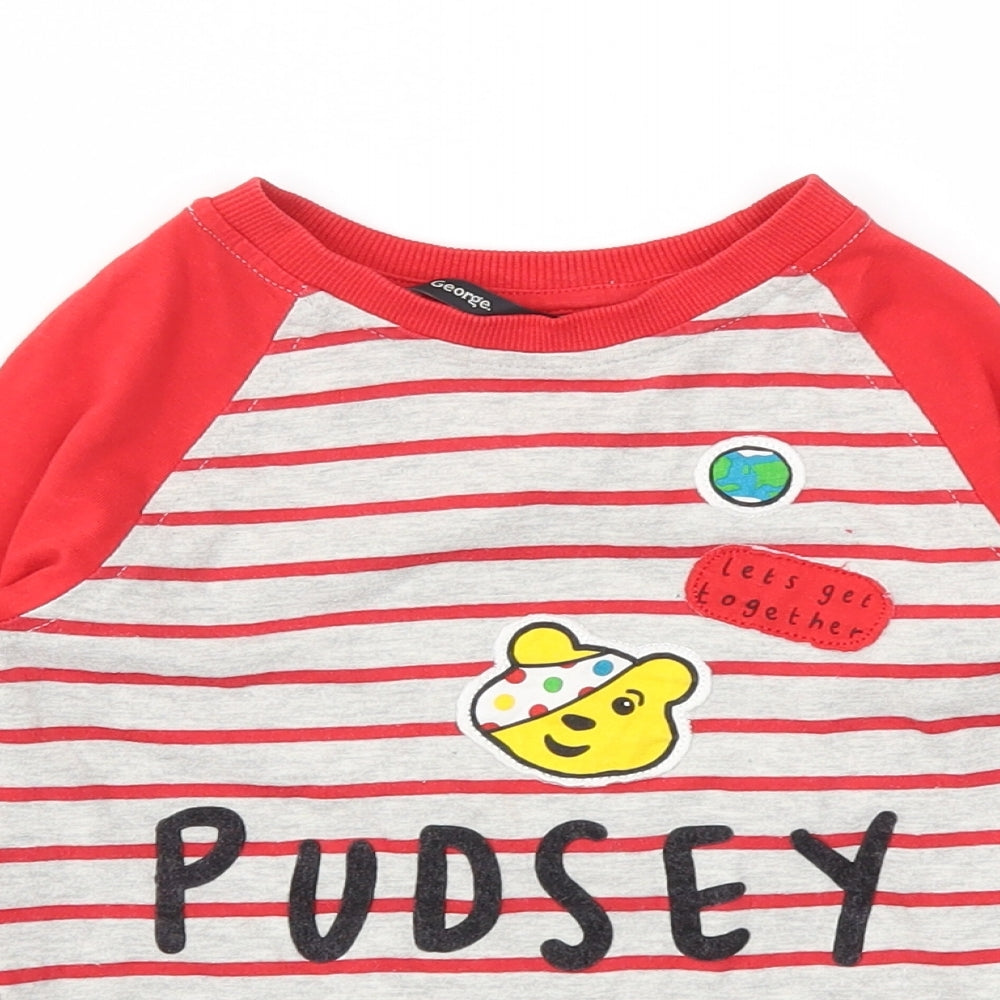 George Girls Red Striped  Basic T-Shirt Size 4-5 Years