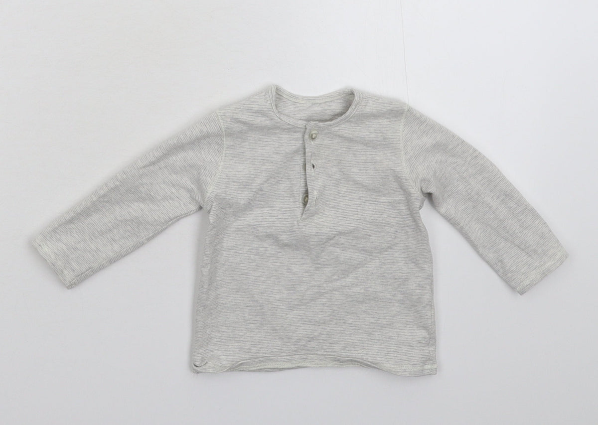 Additional front view of George Baby Grey Striped Basic T-Shirt, size 3-6, Months