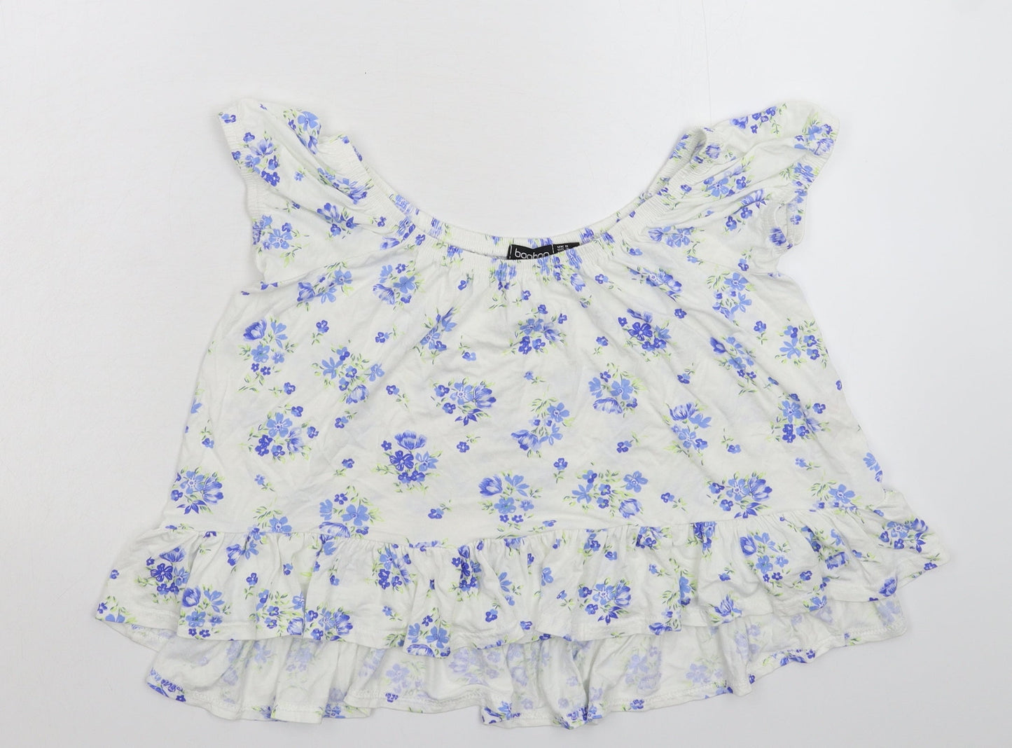 Boohoo Womens White Floral  Basic T-Shirt Size 8