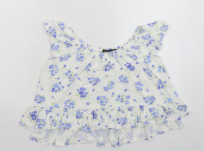 Boohoo Womens White Floral  Basic T-Shirt Size 8