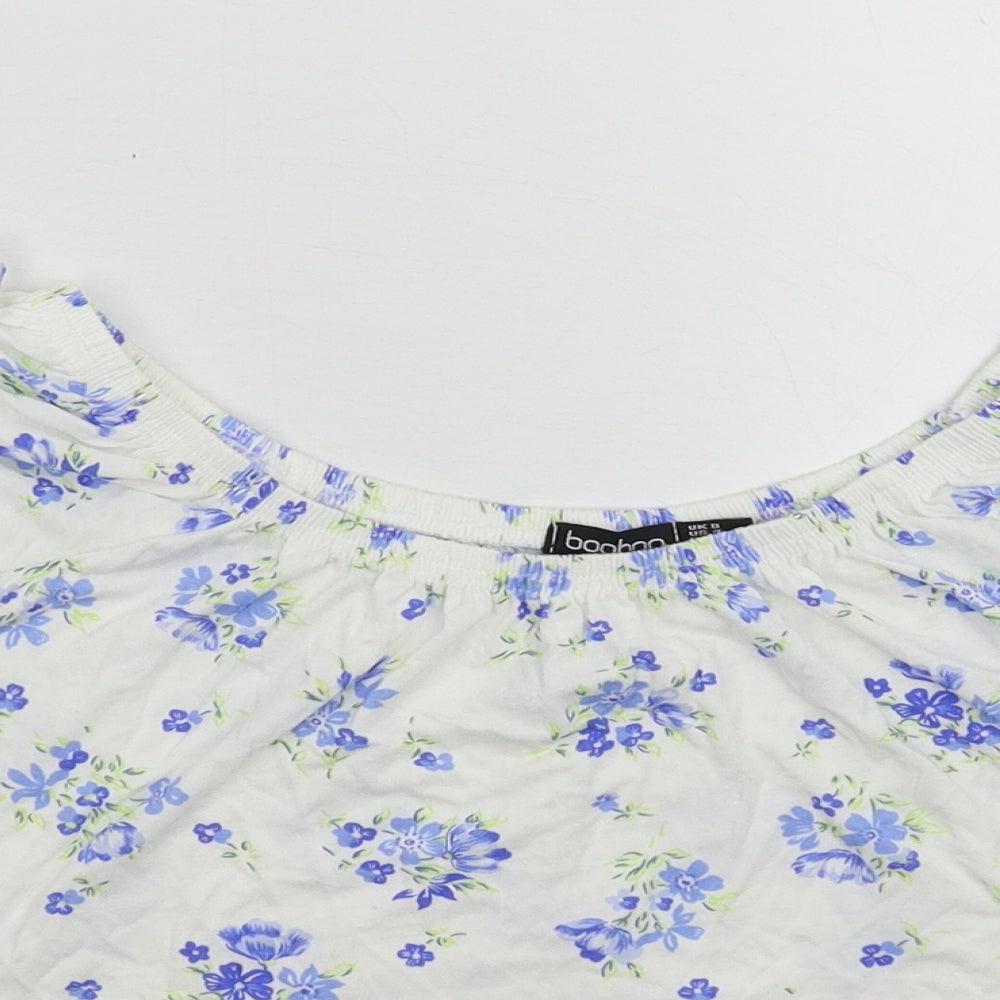 Boohoo Womens White Floral  Basic T-Shirt Size 8