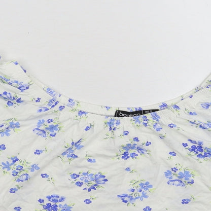 Boohoo Womens White Floral  Basic T-Shirt Size 8