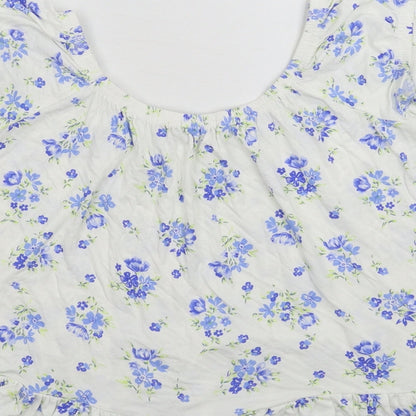 Boohoo Womens White Floral  Basic T-Shirt Size 8