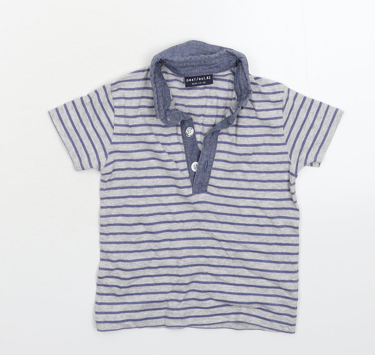 Additional front view of Next Baby Grey Striped Basic Polo, size 6-9, Months