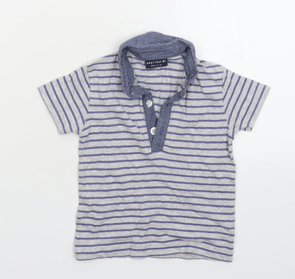 Additional front view of Next Baby Grey Striped Basic Polo, size 6-9, Months