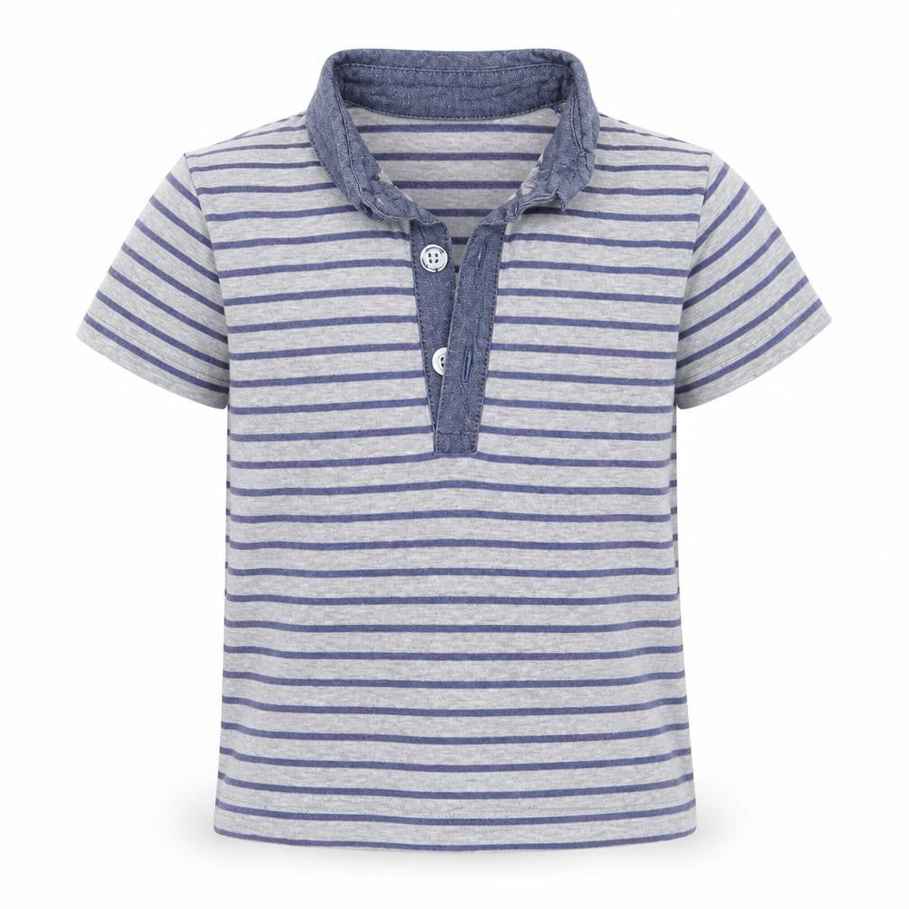Front view of Next Baby Grey Striped Basic Polo, size 6-9, Months