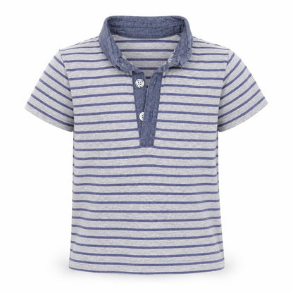 Front view of Next Baby Grey Striped Basic Polo, size 6-9, Months