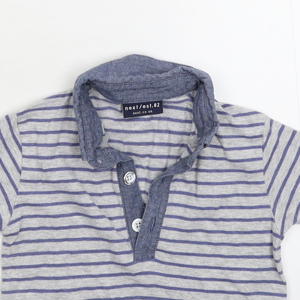 Close-up detail of Next Baby Grey Striped Basic Polo, size 6-9, Months