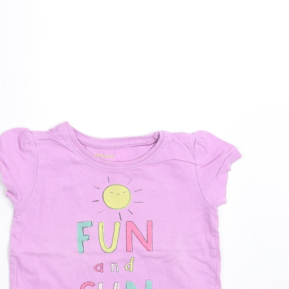 Primark Girls Purple   Basic T-Shirt Size 12-18 Months  - fun and sun shine