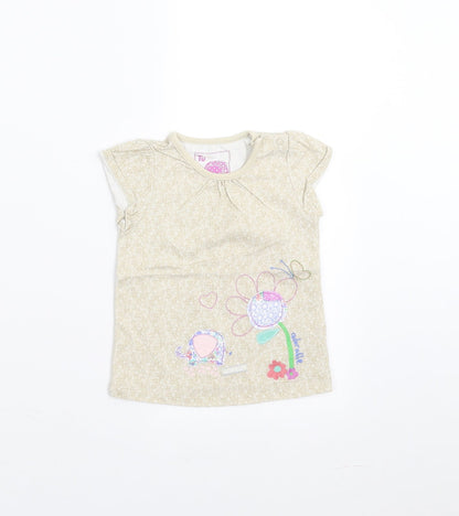 Sainsburys  Girls Beige Floral  Basic T-Shirt Size 9-12 Months  - Embroidered detail