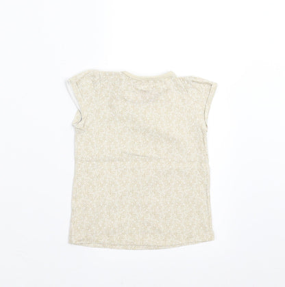 Sainsburys  Girls Beige Floral  Basic T-Shirt Size 9-12 Months  - Embroidered detail