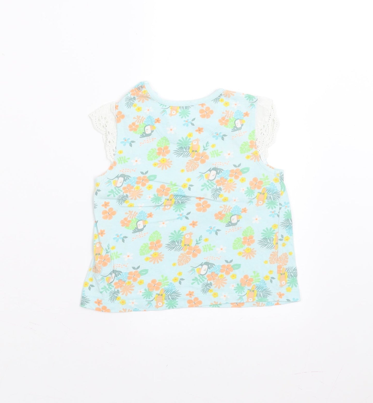 Nutmeg Girls Green Floral  Basic T-Shirt Size 9-12 Months  - Crochet Sleeve Detail