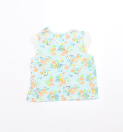 Nutmeg Girls Green Floral  Basic T-Shirt Size 9-12 Months  - Crochet Sleeve Detail
