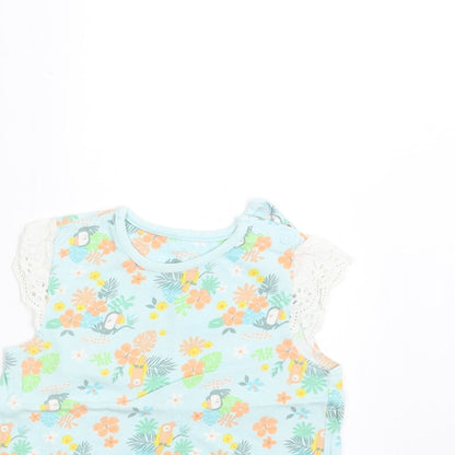 Nutmeg Girls Green Floral  Basic T-Shirt Size 9-12 Months  - Crochet Sleeve Detail