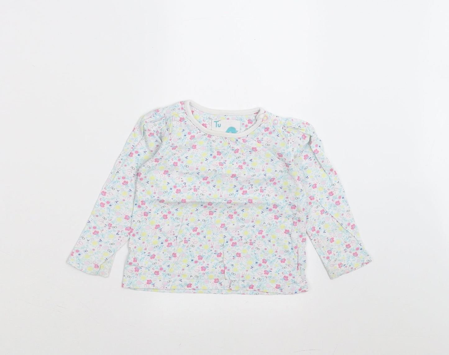 Sainsburys  Girls Green Floral  Basic T-Shirt Size 9-12 Months