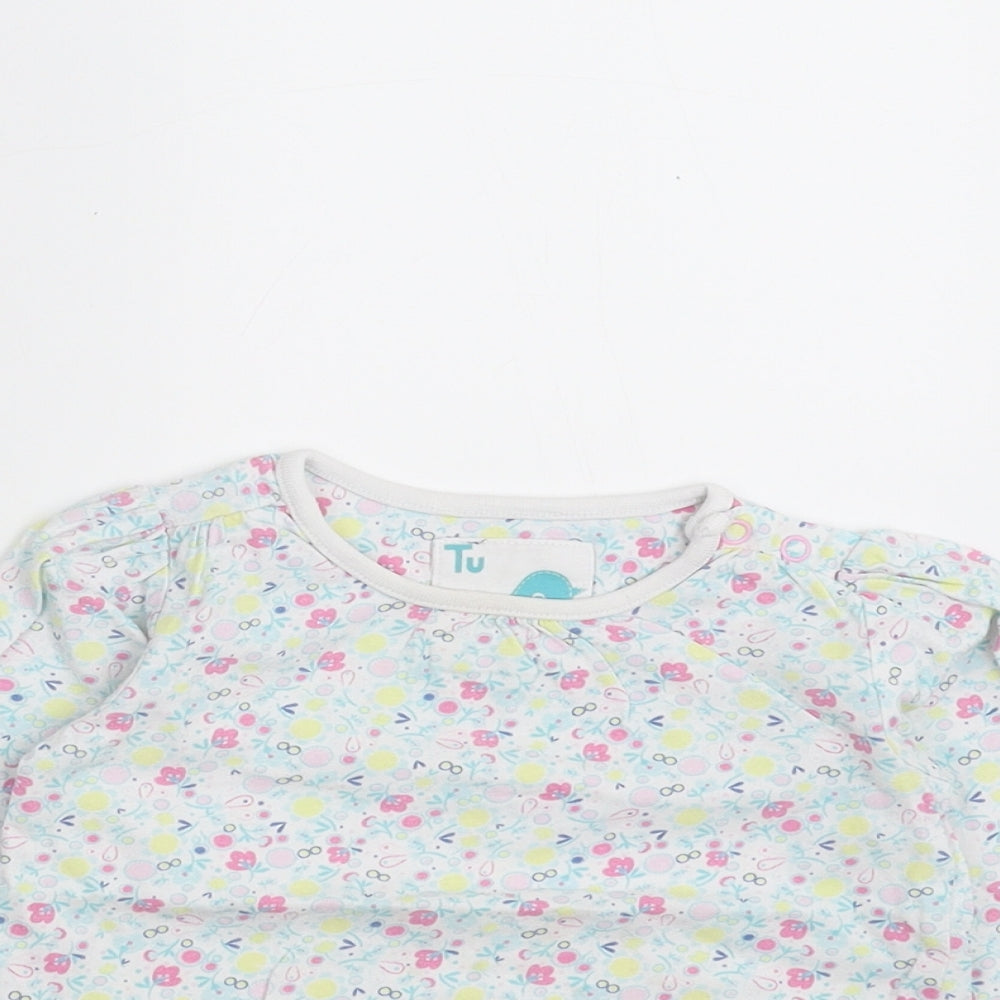 Sainsburys  Girls Green Floral  Basic T-Shirt Size 9-12 Months