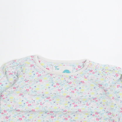Sainsburys  Girls Green Floral  Basic T-Shirt Size 9-12 Months