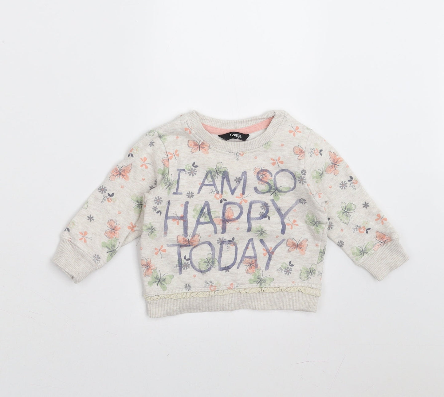 George Girls Beige Floral  Pullover Jumper Size 9-12 Months  - i am so happy today