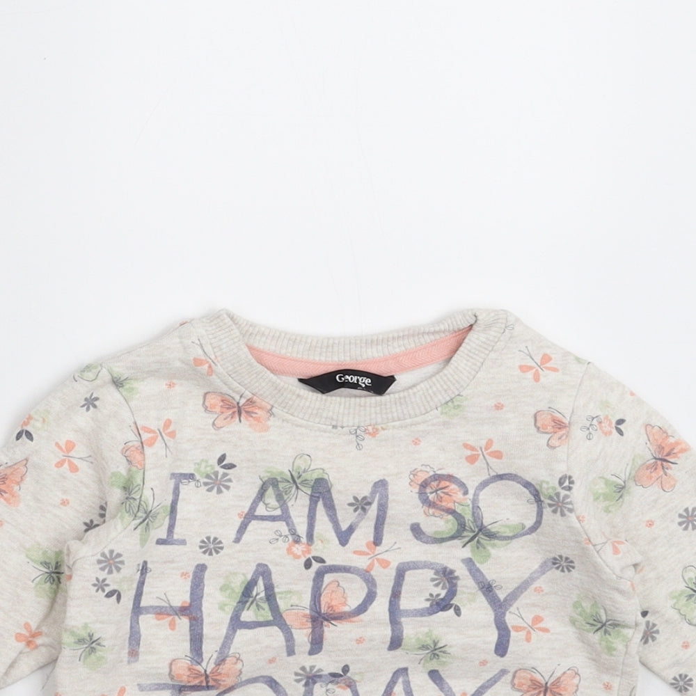 George Girls Beige Floral  Pullover Jumper Size 9-12 Months  - i am so happy today
