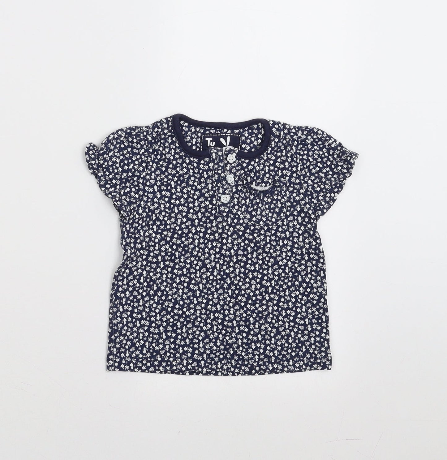 Sainsburys  Girls Blue Floral  Basic T-Shirt Size 6-9 Months
