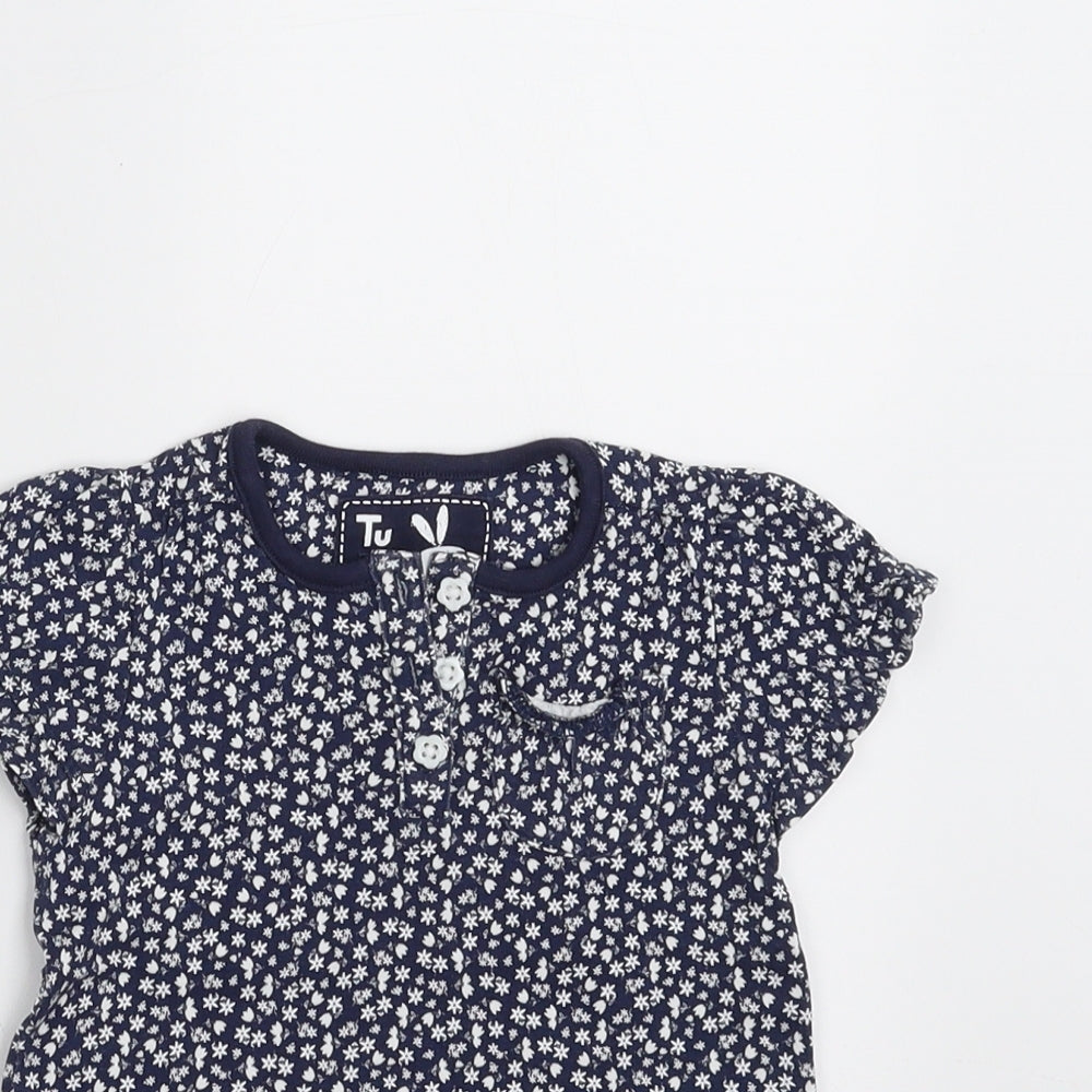 Sainsburys  Girls Blue Floral  Basic T-Shirt Size 6-9 Months