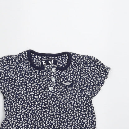 Sainsburys  Girls Blue Floral  Basic T-Shirt Size 6-9 Months