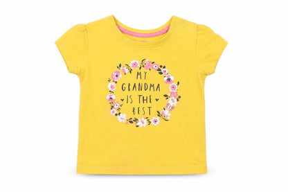 Front view of Primark girls’ yellow basic t-shirt, size 6-9, months