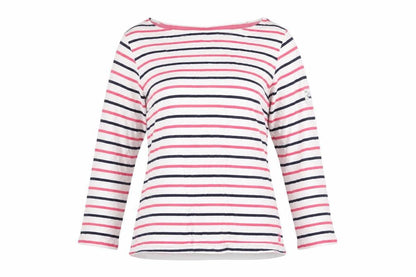 Front view of Maine New England women’s pink striped jumper, size UK 8