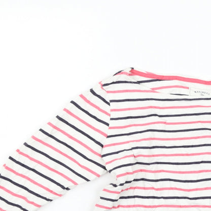 Close-up detail of Maine New England women’s pink striped jumper, size UK 8