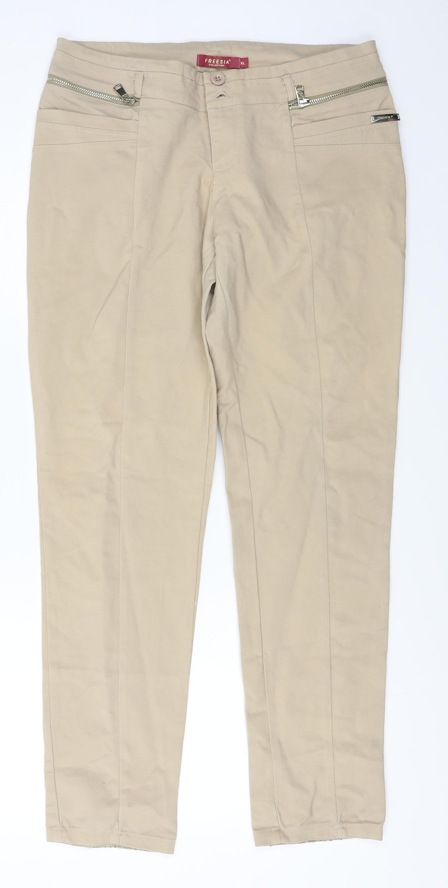 Womens UK Size XL Freesia Regular Fit  Beige Trousers