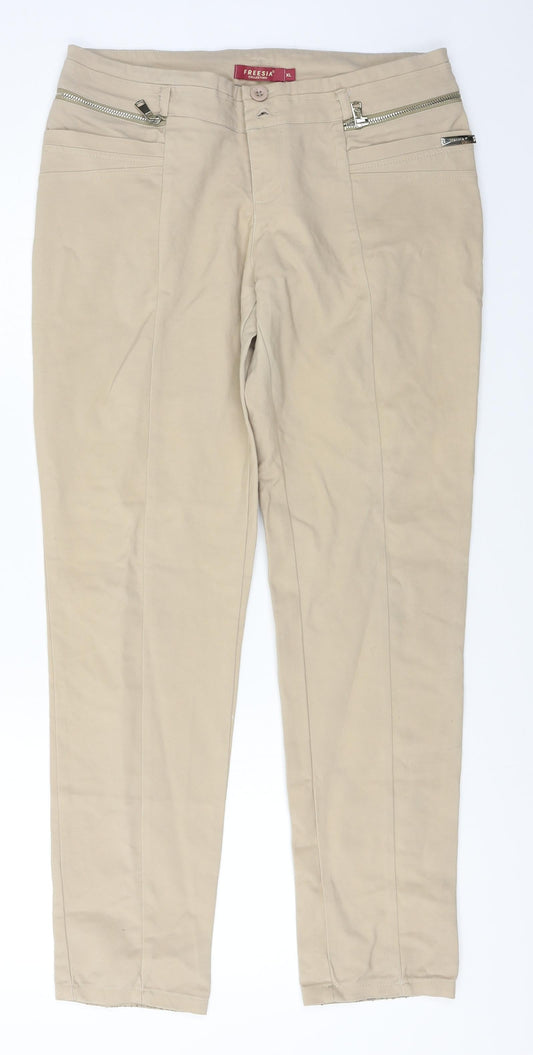 Womens UK Size XL Freesia Regular Fit  Beige Trousers