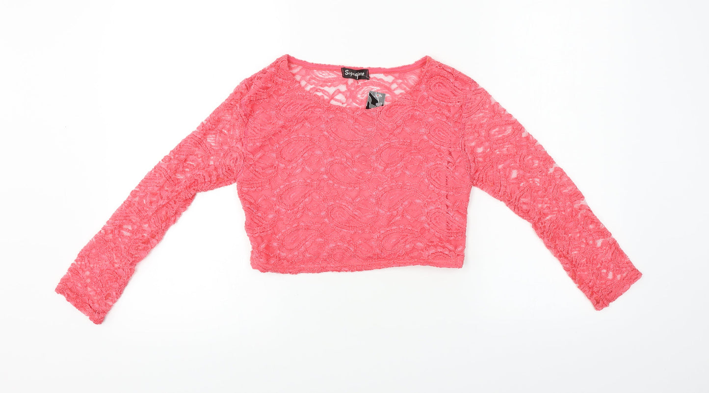 Stirling  Womens Pink Floral  Cropped T-Shirt Size M